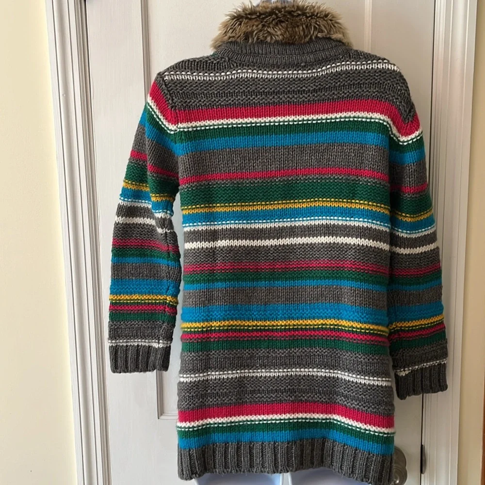 Hanna Andersson Wool Blend Cardigan‎ Sweater Girls 10/ 140 Multi Stripe Rainbow